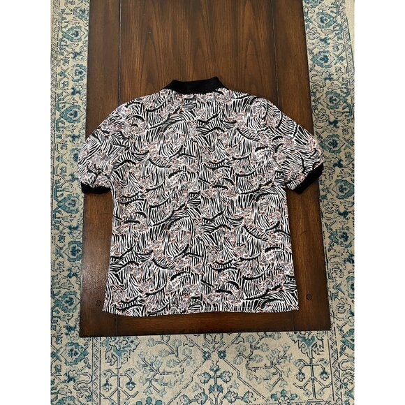 Vintage Kelly Scott Zebra Print Black Collar Womens Polo Blouse Shirt sz 6 - Picture 11 of 11